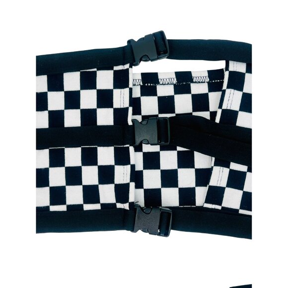 Checkered Black & White Buckle Front Crop Top & Mini Skirt Rave EDM 2 Piece Set - Picture 2 of 16